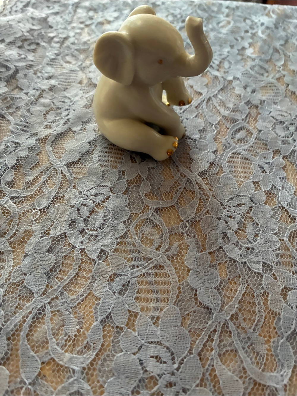 Lenox Cream Ceramic Elephant Figurine with Gold Accents
